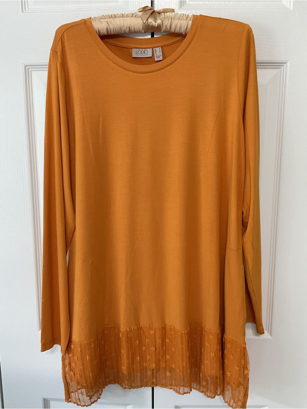 LOGO by Lori Goldstein Pumpkin color Long-Sleeve Tunic with Lace Hem